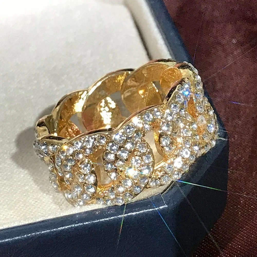 Elegant Gold Crystal Women's/Men's Statement Ring Sz 10 Unisex - Picture 8 of 12